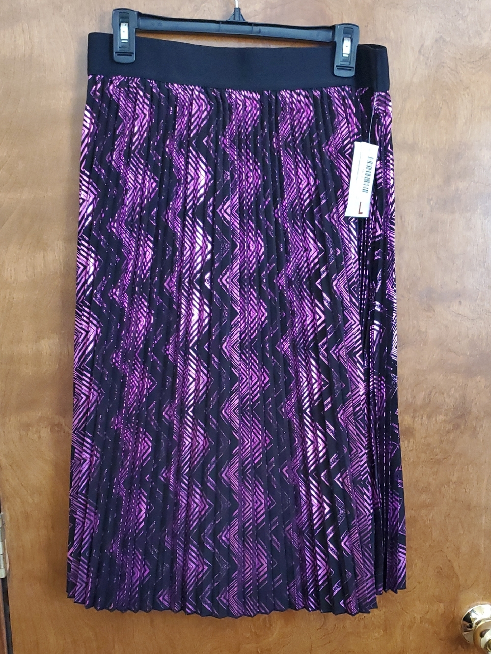 Rare! Gorgeous Lularoe Pink Metalic Pleated Jill Skirt, NWT Size L